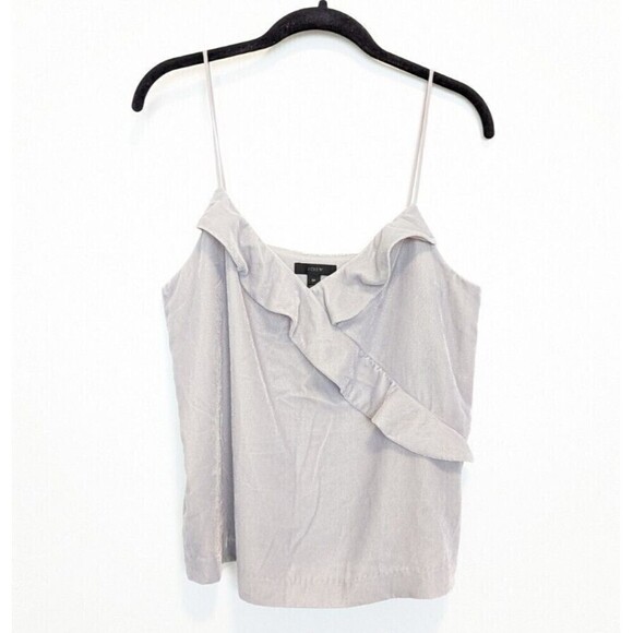 J CREW Velvet Tank Top Womens Size 8P Gray Going Out Cami Ruffle Sleeveless - Picture 1 of 9